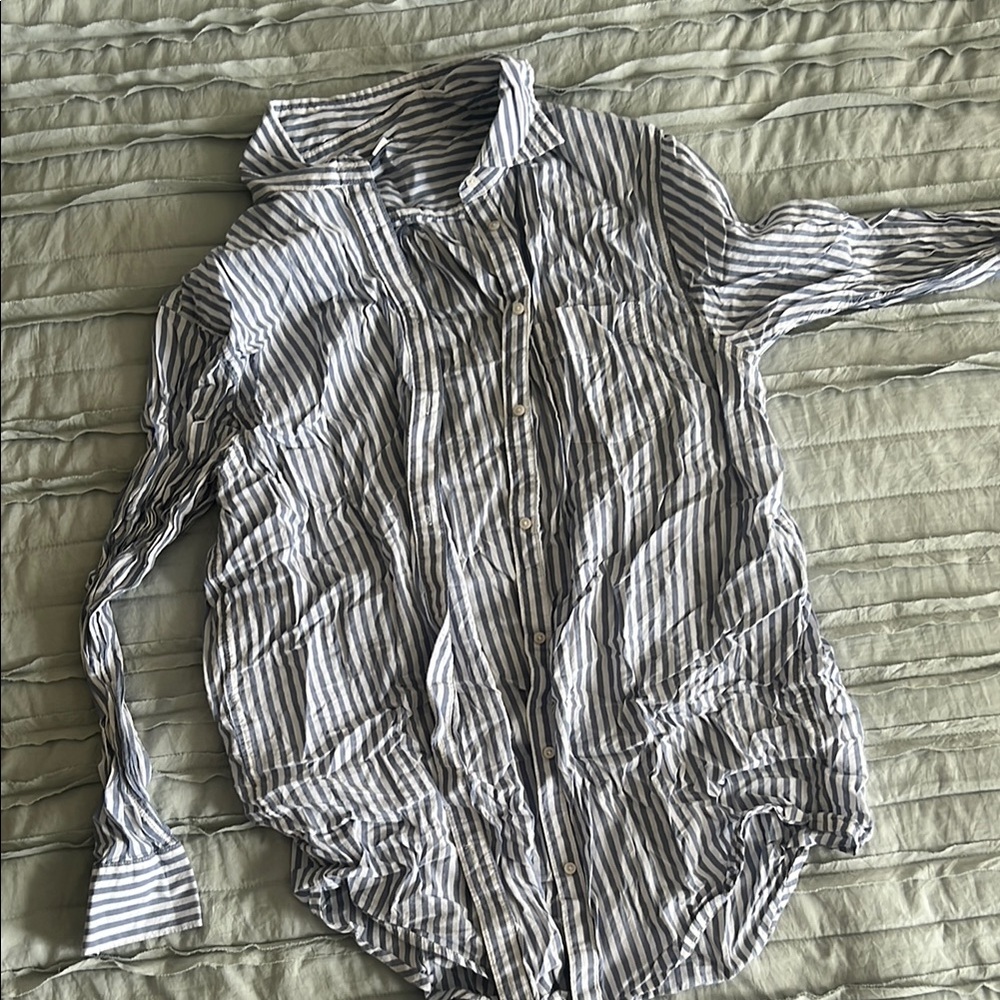 Aerie Blue and White Button Down Shirt with Dress Collar